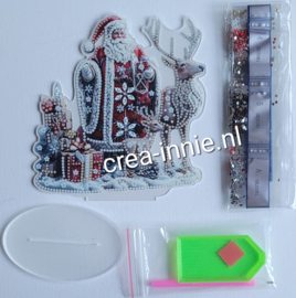 Staand ornament kerstman, rendier en kadootjes