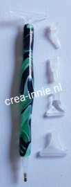 Ergonomische diamond painting pen groen met diverse opzet stukjes