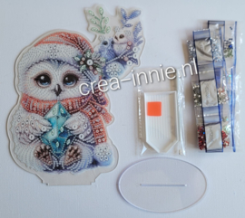 Ornament uil met diamond en 2 kleine uiltjes kerst