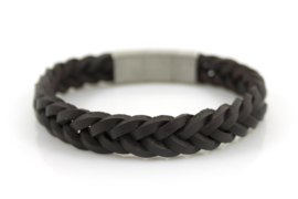 Stoere brede gevlochten bruine heren armband