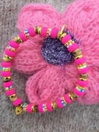 Armbandje 'hippie beach Heart' Neon Roze