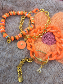 Armbandje 'hippie beach Heart' Neon Orange