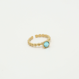 RVS Ring Aqua marine /gold