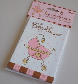 Babyshower Uitnodigingen kinderwagen Roze