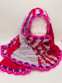 Rode lila sjaal met paarse/rose glitterrand