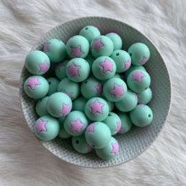 15mm - mint met baby roze ster