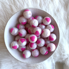 15mm - pearl white with fuchsia heart