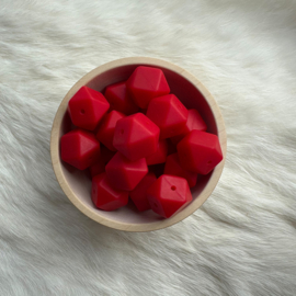 Hexagon 17mm bead with 4 holes - crimson red