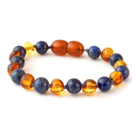 Barnsteen kinder armbandje baroque - cognac barnsteen en lapis lazuli