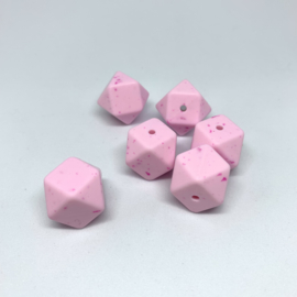 Hexagon - zacht roze, fuchsia gespikkeld