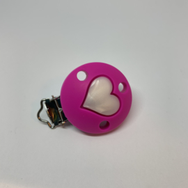 Speenclip siliconen - hart fuchsia met parelmoer wit