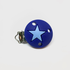 Speenclip siliconen - ster licht navy met hemels blauw