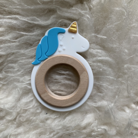 Eenhoorn met houten ring plat - blauw