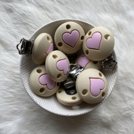 Pacifier clip silicone - navajo with soft pink heart