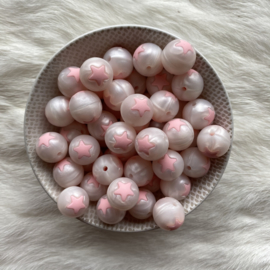 15mm - parelmoer wit met licht roze sterretje