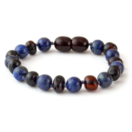 Barnsteen kinder armbandje baroque - kers barnsteen en lapis lazuli