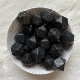14mm hexagon glitter kralen - zwart