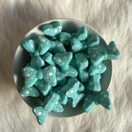 Strikje met stippen kraal - licht turquoise
