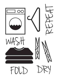 Muursticker Wash Dry Fold Repeat Met Symbolen