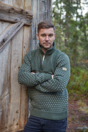 Wollen herentrui Sverre half zip | Loden Green