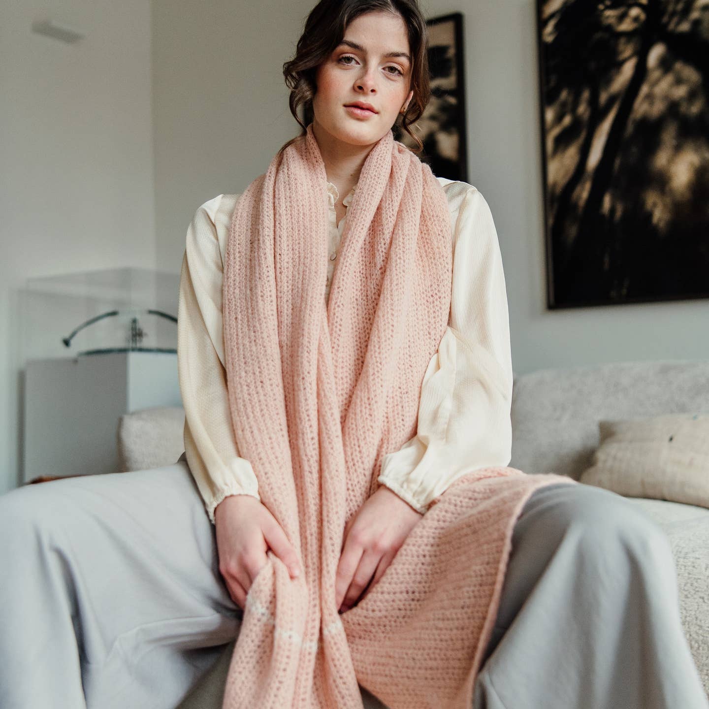 Omslagdoek/ sjaal Alpacawol | Zachtroze
