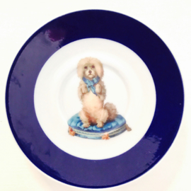Blauw schoteltje vintage hondje
