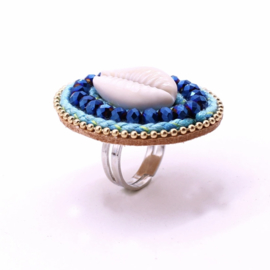 Ring ibiza schelp blauw