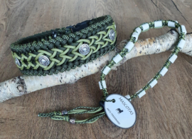 Paracord Halsband Bo en Tekenband Set Groen