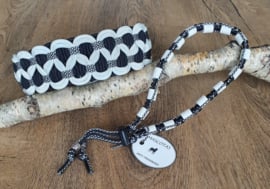 Paracord Halsband  Luna en Tekenband Zwart / Wit