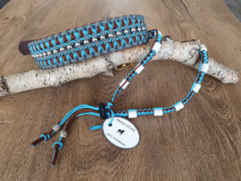 Paracord Halsband  Pip en Tekenband Set Turquoise / Bruin