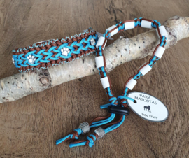 Paracord Halsband  Bo en Tekenband Set Turquoise / Chocolate Brown