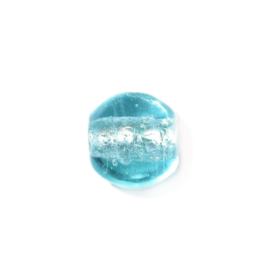 Lightblue glass bead with silver colored inside