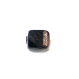 Black square glass bead with golden stripe