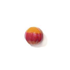 Orange, round, ribbel glass bead with red stripe