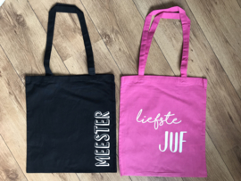 Katoenen tas Liefste juf | roze of zwart