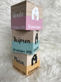 Houten spaarpot | Oud groen met zwart en wit