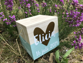 Houten spaarpot | Oud groen met goud & wit