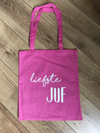 Katoenen tas Liefste juf | roze of zwart