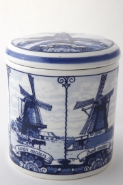 Keramische Stroopwafel pot Molens delfts blauw Handbeschilderd