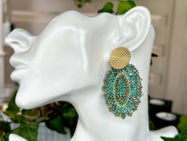 statement oorbellen bead embroidery turquoise goud