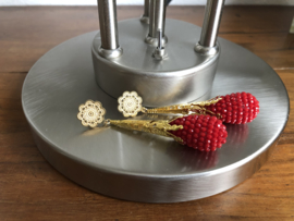 oorbellen XL goud met druppels rood kristal