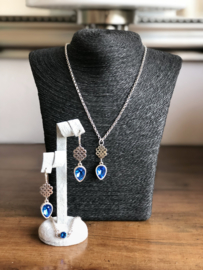 sieradenset zilver met swarovski blauw