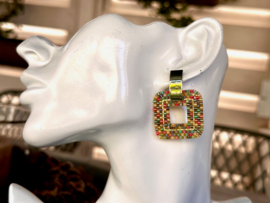 oorbellen beaded vierkant multi colour