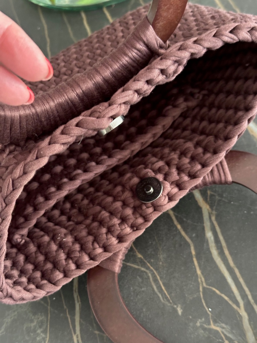 Tas klein handmade chocolade bruin met vintage  broche