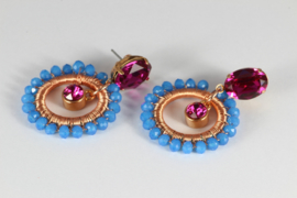 oorbellen lang rosegoud swarovski fuchsia roze