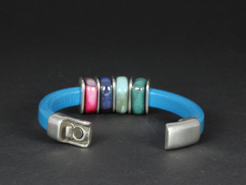 armband blauw leer met keramiek