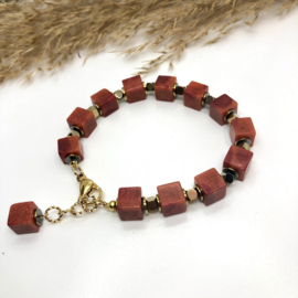 armband koraal rood en goud hematiet