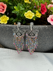 oorbellen bead embroidery zilver vlinder