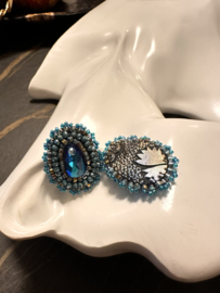 oorbellen oorknoppen beaded blauw/groen kristal