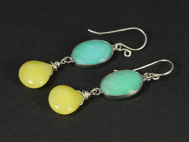 oorbellen lang zilver met jade geel en blauw groen